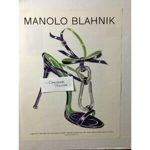 Manolo Blahnik Illustrated 2008 Purple & Green Shoes Print Advertisement